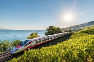 Eurocity train at Lavaux (Lake Geneva)