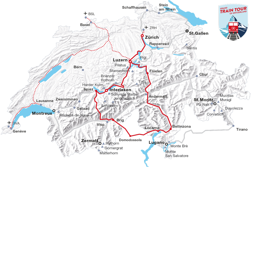 Karte: Verborgene Schätze Tour (Grand Train Tour of Switzerland)